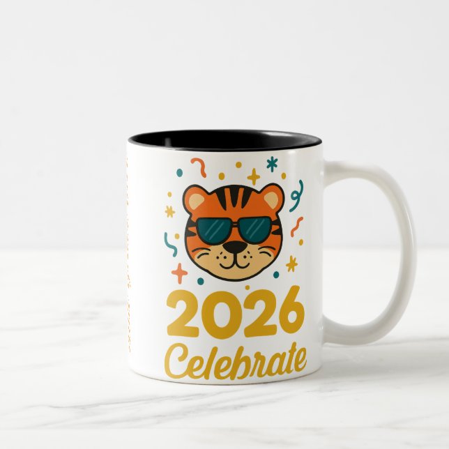 Cool Party Tiger Two-Tone Coffee Mug (Right)