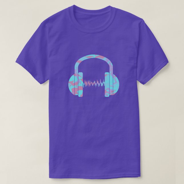 Cool Pastel Camo Pattern Headphones T-Shirt (Design Front)