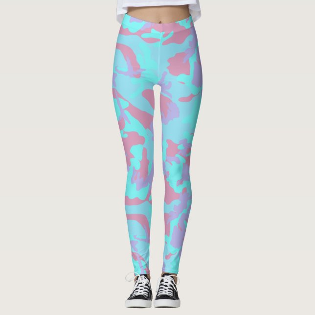 Cool Pastel Camo Pattern Leggings (Front)