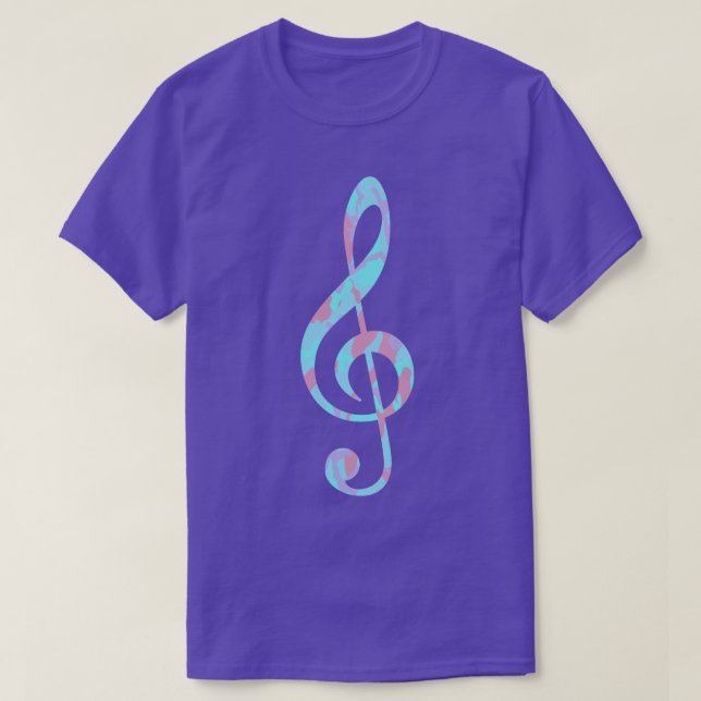 Cool Pastel Camo Pattern Treble Clef T-Shirt (Design Front)