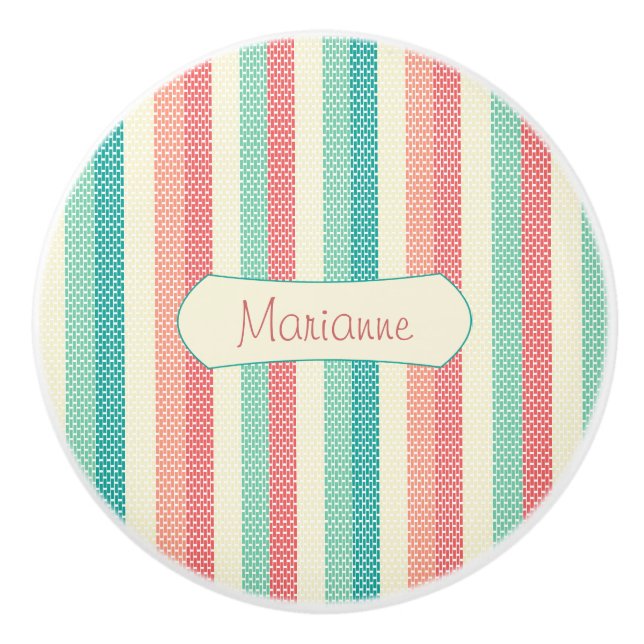 Cool Pastel Denim Stripes Personalised Ceramic Knob (Front)
