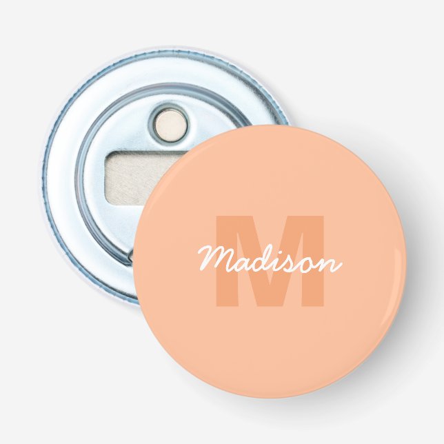 Cool pastel peach colour with Custom Monogram name Bottle Opener (Front)