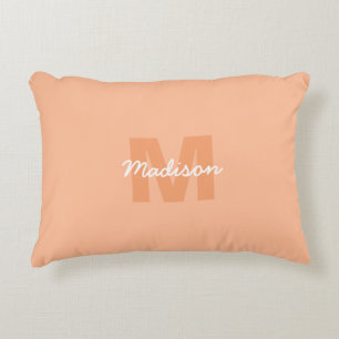 Cool pastel peach colour with Custom Monogram name Decorative Cushion