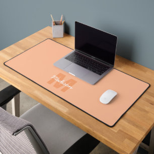 Cool pastel peach colour with Custom Monogram name Desk Mat