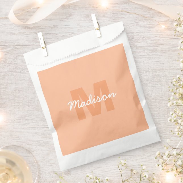 Cool pastel peach colour with Custom Monogram name Favour Bag (Clipped)