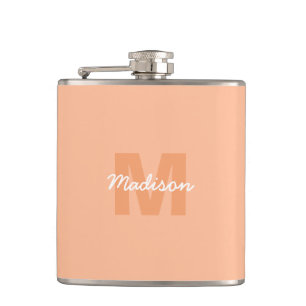 Cool pastel peach colour with Custom Monogram name Hip Flask