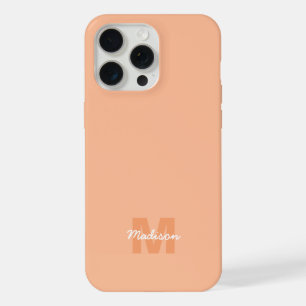Cool pastel peach colour with Custom Monogram name iPhone 15 Pro Max Case