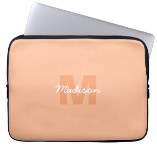 Cool pastel peach colour with Custom Monogram name Laptop Sleeve
