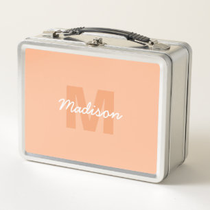 Cool pastel peach colour with Custom Monogram name Metal Lunch Box