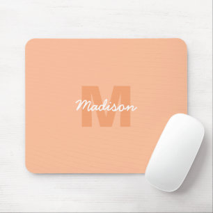 Cool pastel peach colour with Custom Monogram name Mouse Pad