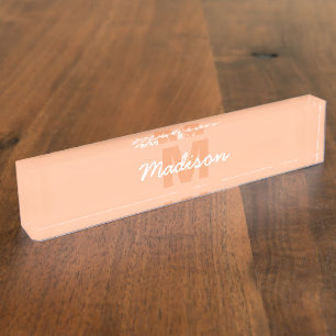 Cool pastel peach colour with Custom Monogram name Nameplate