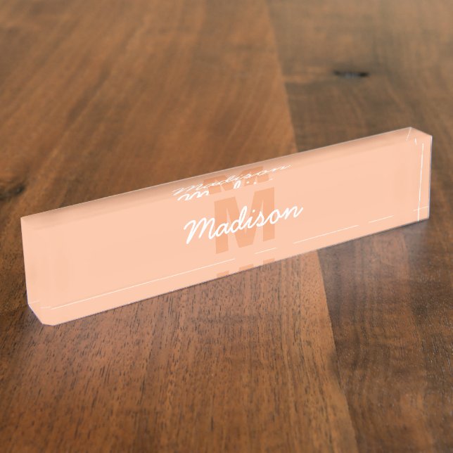 Cool pastel peach colour with Custom Monogram name Nameplate (Side)