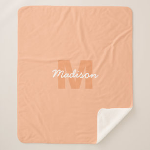 Cool pastel peach colour with Custom Monogram name Sherpa Blanket