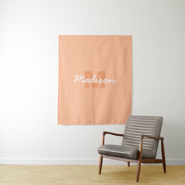 Cool pastel peach colour with Custom Monogram name Tapestry (In Situ)