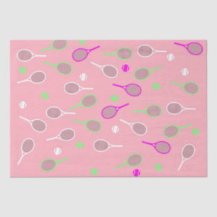Cool Pastel Pink Retro Tennis Racquets Pattern Tissue Paper