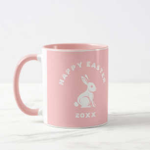 Cool Pastel Pink White Happy Easter Bunny Rabbit Mug
