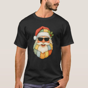Cool Patchwork Christmas Santa Claus Face with Sun T-Shirt