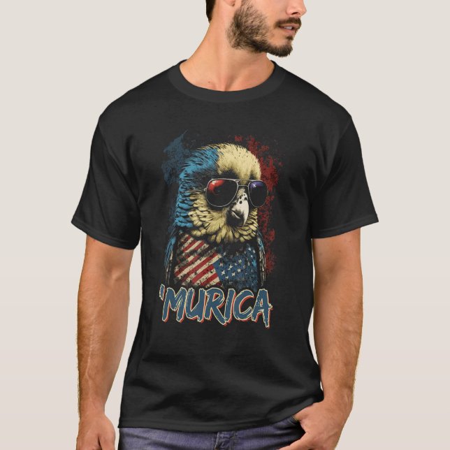 Cool Patriotic Budgie Bird Murica 4th of July Budg T-Shirt (Front)
