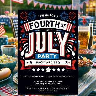 Cool Patriotic Fourth of July Party Invitation