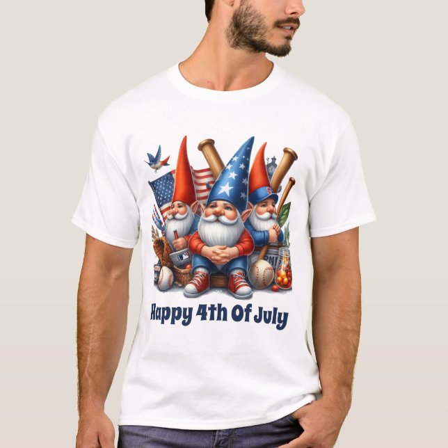 Cool Patriotic gnomes Baseball July 4th  T-Shirt (Front)
