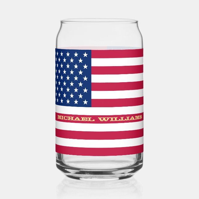 Cool Patriotic USA American Flag Classic Beverage Can Glass (Front)