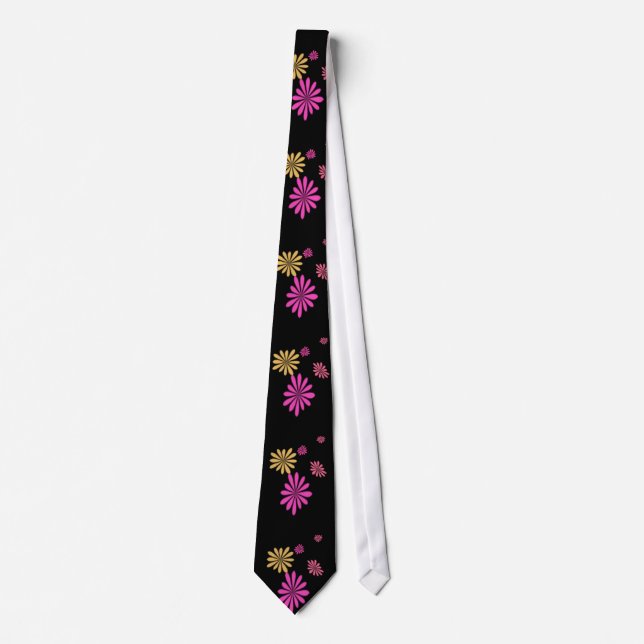 cool, pattern,flowers, pink, yellow and black tie (Front)