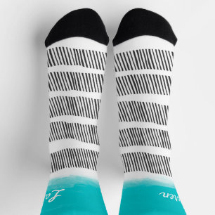 cool patterned black white turquoise add your name socks