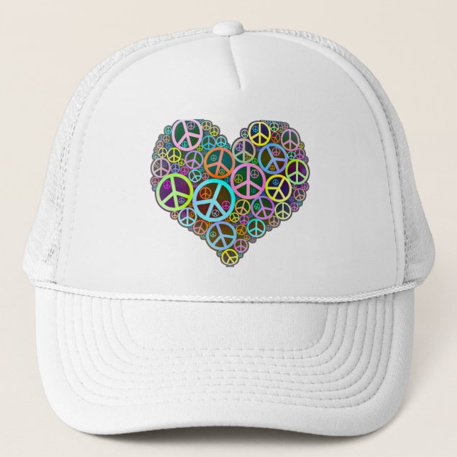 Cool Peace Love Heart Trucker Hat (Front)