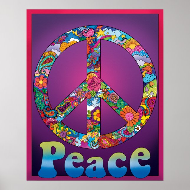 Cool Peace Sign Poster retro 1960's look (Front)