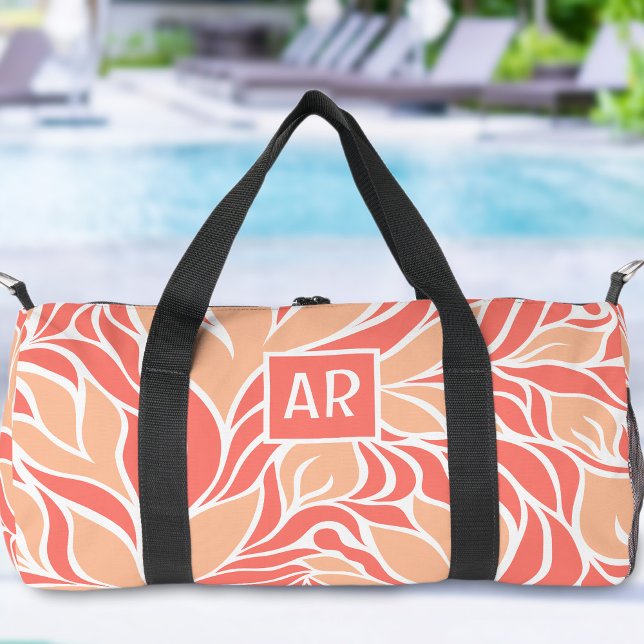 Cool Peach Orange Modern Floral Pattern Monogramm Duffle Bag (Cool Peach Orange Modern Floral Pattern Monogramm Duffle Bag)