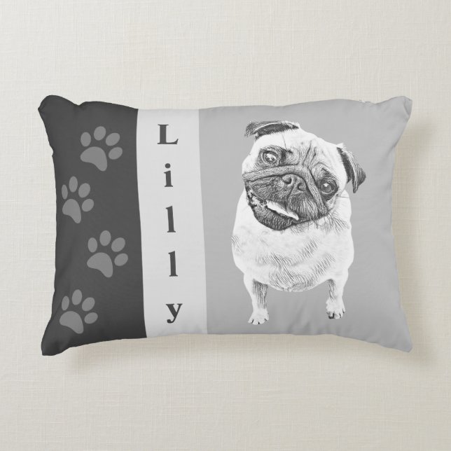 Cool Pencil Pug Dog Accent Pillow (Front)