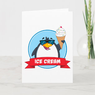 Cool Penguin Holding Ice Cream Card