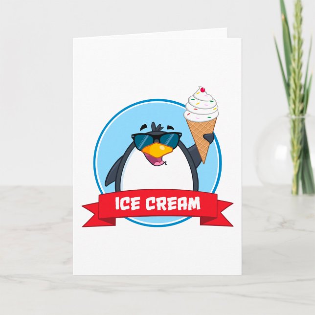 Cool Penguin Holding Ice Cream Card (Creator Uploaded)