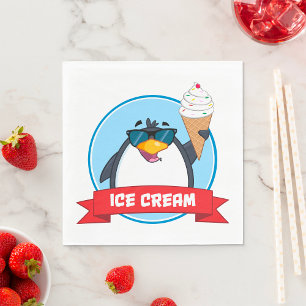 Cool Penguin Holding Ice Cream Napkin