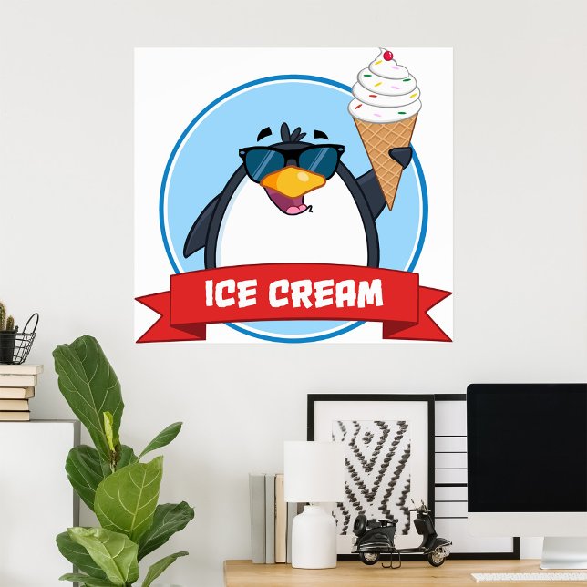 Cool Penguin Holding Ice Cream Poster (Creator Uploaded)
