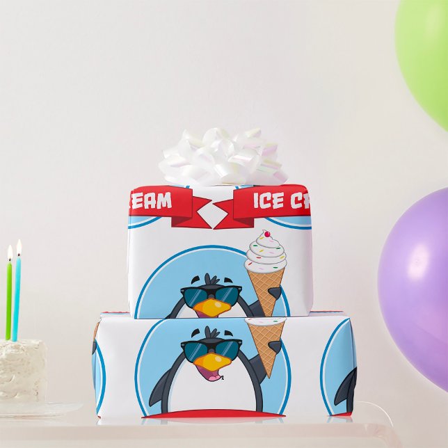Cool Penguin Holding Ice Cream Wrapping Paper (Creator Uploaded)