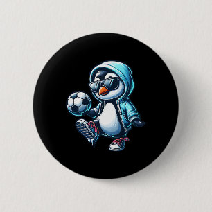 Cool Penguin Soccer Footbyll Player With Sungles 6 Cm Round Badge