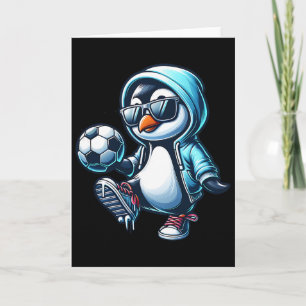 Cool Penguin Soccer Footbyll Player With Sungles Card