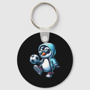 Cool Penguin Soccer Footbyll Player With Sungles Key Ring