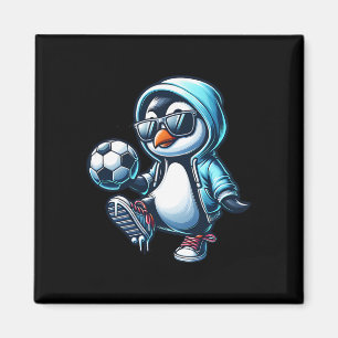 Cool Penguin Soccer Footbyll Player With Sungles  Magnet