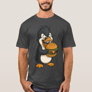 Cool penguin with hamburger cheeseburger fast food T-Shirt