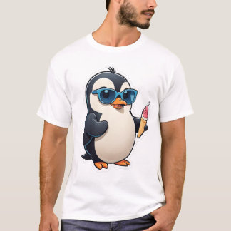 Cool Penguin with Ice Cream Cute Cartoon Summer T-Shirt
