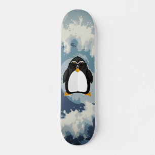 Cool Penguin With Sunglasses Blue Ocean Wave Skateboard