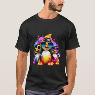 Cool Penguins Sunglasses Vibrant Paint Splatter Ar T-Shirt