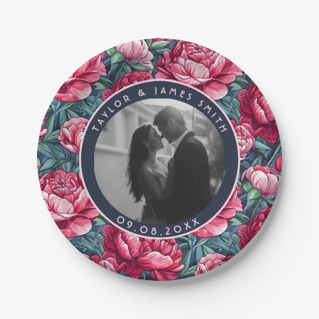 Cool Peonies Plates For Bachelorette Party (Front)