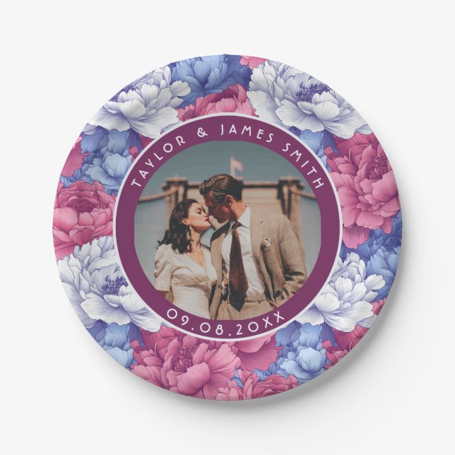 Cool Peonies Plates For Engagement Party (Front)