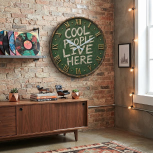 Cool People Live Here Funny Chalkboard Farmhouse Large Clock