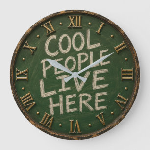 Cool People Live Here Funny Chalkboard Farmhouse  Large Clock