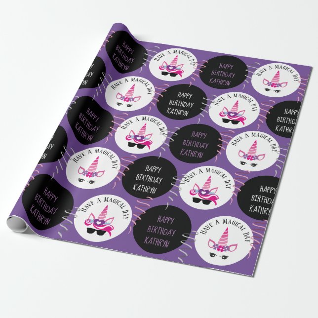 Cool & Personalised Birthday Unicorns Wrapping Paper (Unrolled)