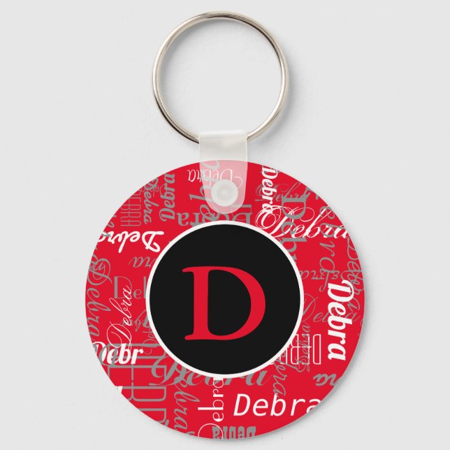 cool personalised black and red monogram key ring (Front)